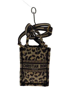 Christian Dior Book Tote Shoulder Bag Canvas Beige Tan Animal